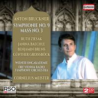 CD-Cover von Anton Bruckner Symphonie Nr. 9 d-Moll dirigiert von Cornelius Meister mit den Solisten Ruth Ziesak, Janina Baechle, Benjamin Bruns, Günther Groissböck